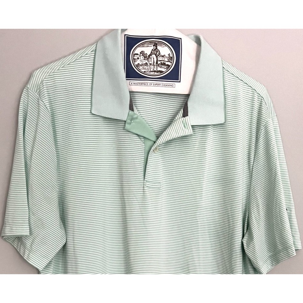RLX Ralph Lauren Polo Shirt Mens L Green White Stripe Golf Stretch Athletic EUC